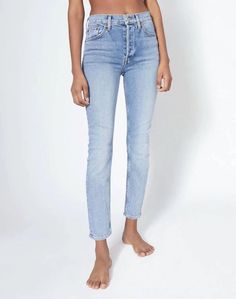 Comfortable and stylish, we love this cropped jean for all of the obvious reasons.The Comfort Stretch High Rise Ankle Crop in Mid 90s is our take on an ankle-baring skinny, slim-fitting throughout with a little extra room at the leg opening. Features a pale indigo wash reminiscent of the decade, a classic button fly, and perfectly placed back pockets. Please note that jeans currently shipping are slightly darker than the model image. Medium stretch - 96% Cotton 3% Polyester 1% Elastane. Machine wash cold. Mid 90's, Mid 90s, 90s Jeans, Trouser Pants Women, Extra Room, Pants Trousers, Cropped Jeans, Women's Pants, High Rise