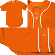 Craft your own custom fan gear with our Custom Orange Baseball Jersey, complete with White Piping. Personalize it with your team's name as a Baseball Logo, player name, and numbers for a truly unique look. This classic traditional Professional Grade full button piped jersey is made of comfortable and breathable mid weight moisture wicking stretch mesh material. Features include an authentic sewn-on braid and extra wide spacing on the front between the upper buttons to fit a large team logo, incl Team-colored Baseball Jersey For School Spirit, Team-colored Cotton Baseball Jersey For Sports Fans, School Spirit Team-colored Baseball Jersey, Team-colored Baseball Jersey With Team Logo For Events, Team-colored Baseball Jersey With Team Logo, Team-colored Crew Neck Jersey For Baseball Season, Breathable Team-colored Tops For Game Day, Team-colored Baseball Jersey With Team Name, Team-colored Cotton Baseball Jersey With Team Name