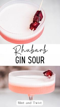 the gin sour cocktail is garnished with raspberries