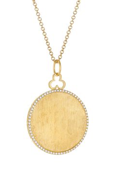 Deluxe Disc Charm in 18k Gold | Diamonds – Devon Woodhill Fine Jewelry Photo Charms, Diamond Charm, Yellow Gold Pendants, Circle Necklace, Gold Charm, White Diamonds, Hand Engraving, Love And Light, Halo Diamond