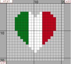 a cross stitch pattern with the colors of italy and green, white and red hearts