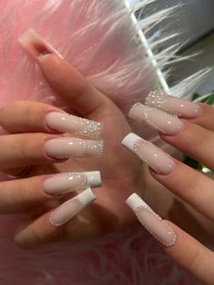 Long Nails Inspiration, White Nails Inspo, Basic Nails, Simple Acrylic Nails, French Nail, Pearl Details, Long Acrylic Nails Coffin, Pearl Nails, Nails Only