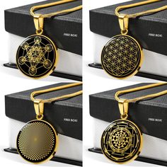 "➜ 4 Pendants for the price of 3! :) This sacred geometry jewelry set Is the Perfect Gift Whether for Yourself or a Loved One. Explore all our sacred geometry jewelry here: https://www.etsy.com/in-en/shop/SymbolicPresent?ref=simple-shop-header-name&listing_id=877238359&section_id=22613481 ➜ Our jewelry is made of high-quality surgical steel with a shatterproof liquid glass coating and an 18k gold finish. ➜ This set is ideal for men and women. Each sacred geometry pendant offers exception Star Of David Amulet Jewelry For Gift, Geometric Black Jewelry For Gifts, Talisman Jewelry Pendants, Gold Pendants For Men, Sacred Geometry Jewelry, Geometry Jewelry, Islamic Jewelry, Mens Necklace Pendant, Talisman Jewelry