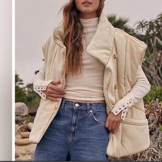 Brand New. Very Nice! Questions? Leave A Comment Below! Free People Vest, Puffer Vest Jacket, Exaggerated Collar, Cozy Jacket, Creme Color, Free People Jacket, Vanilla Cream, Oversized Coat, Free People Denim