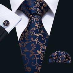 Floral Tie Set | DiBanGuStore Ties Mens Fashion, Men Ties, Gold Paisley, Necktie Set, Mens Silk Ties, Mens Fashion Style, Mens Ties, Cufflink Set, Black Gift Boxes