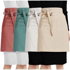 four different colored skirts with ties on the waist and bottom, all tied up to one side