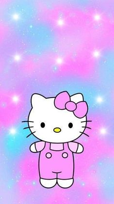 a hello kitty wallpaper with stars in the background