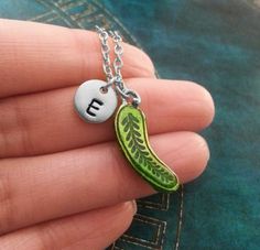 Pickle Necklace VERY SMALL Pickle Jewelry Green Pickle Charm Necklace Enamel Pickle Pendant Necklace Food Keychain, Enamel Keychain, Food Necklace, Initial Keychain, Necklace Initial, Small Charms, Charm Keychain, Initial Jewelry, Letter Charms