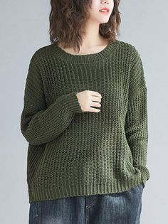 566620 Green Solid Color Sweater For Spring, Green Solid Color Sweater For Fall, Green Solid Color Spring Sweater, Spring Green Solid Color Sweater, Trendy Olive Tops For Winter, Green Casual Sweater, Casual Green Solid Color Sweater, Relaxed Fit Khaki Sweater For Fall, Casual Olive Tops For Winter