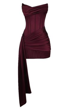 Strapless Draped Corset Dress Burgundy - Luxe Corset Dresses and Luxe Party Dresses Modern Corset Outfit, Homecoming Inspo, Draped Corset, Burgundy Homecoming Dresses, Homecoming Dress Short, Satin Homecoming Dress, Homecoming Outfits, Looks Party, Prom Dress Inspiration