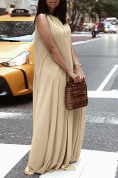 Solid O Neck Sleeveless Maxi Dress Chic Sleeveless Maxi Dress In Solid Color, Casual Maxi Dress For Outing, Sleeveless Maxi Dress For Spring Outing, Sleeveless Summer Maxi Dress For Outing, Elegant Sleeveless Dress For Outing, Beige Sleeveless Maxi Sundress, Beige Sleeveless Sundress Maxi Dress, Chic Sleeveless Maxi Dress For Outing, Chic Beige Maxi Length Sleeveless Dress