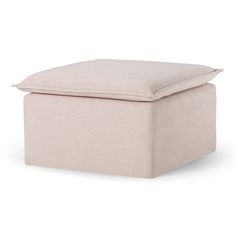 a white ottoman with a light colored cover on it's top and bottom part