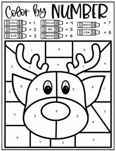 the color by number reindeer is shown in black and white