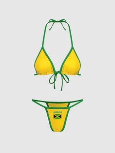 Yellow T-back Swimwear For Beach Season, Neon Yellow Beachwear Swimwear For Vacation, Yellow T-back Swimwear For Summer, Neon Yellow Triangle Top Swimwear For Vacation, Jamaica Jersey, Jamaica Colors, Block Style, Summer Colors, Two Piece Sets