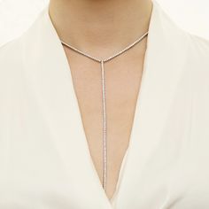 Why We Love It: A statement piece by definition, this lariat necklace boasts 209 round-cut diamonds and calls for a plunging neckline to frame its long length. ﻿ Shop the full Tennis Collection. Diamond Lariat Necklace, Ring Concierge, Necklace Length Guide, Bracelet Size Chart, Custom Engagement Rings, Diamond Heart Ring, Tiny Diamond, Engagement Ring Wedding Band, Lariat Necklace