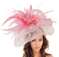 Coral Pink Candy Baby Feather Fascinator Hat Weddings Ladies Day Cocktail Bridal Garden High Tea  Party Ascot Kentucky Derby Oaks Church Velidhoo Fascinator - Baby Pink and Coral Fascinator Hat With Headband Gorgeous long baby pink and coral coque feathers on a layered baby pink sinamay base.  Base measures about 12-14 inches wide This coral baby pink fascinator is mounted with a matching headband. If you prefer a headband to match your hair, please make a note at check out what colour headband Spring Evening Mini Hat With Feathers, Summer Wedding Fascinator With Feathers, Summer Wedding Headpiece With Feathers, Summer Church Costume Hat With Pinched Crown, Formal Summer Costume Hat With Feathers, Feathered Fascinator For Garden Party, Feathered Headpieces For Spring Races, Spring Wedding Feathered Fascinator, Spring Wedding Feather Fascinator