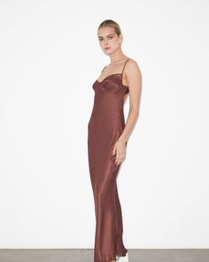 Heidi Lace Underwire Slip Maxi Dress in Chocolate Brown Brown Slip Dress With Spaghetti Straps, Chic Brown Slip Dress With Spaghetti Straps, Fitted Brown Slip Dress For Night Out, Brown Fitted Slip Dress For Night Out, Elegant Brown Slip Dress For Evening, Elegant Brown Slip Dress For Date Night, Elegant Brown Slip Dress With Spaghetti Straps, Fitted Brown Slip Dress For Evening, Fitted Brown Slip Dress For Date Night