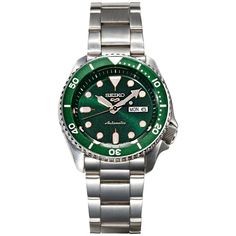 Reliable automatic movement and classic stainless steel dive design unite for this green-accented sport watch by Seiko. Style #SRPD63.Movement: automatic; runs by hand or wrist movement; never needs batteries & requires little care.Case: round with green bezel; 40mm.Strap: stainless steel bracelet.Closure: deployant clasp.Dial: green with luminous markers and day/date window.Water resistance: to 100 meters.Warranty: 3-year limited.Get FREE watch sizing at Macy's stores—just show us your Macy's proof-of-purchase..Don't have your proof-of-purchase? Then pay just $20..Photo may have been enlarged and/or enhanced..Sign up for Macy's WorryNoMore® Jewelry & Watch Protection program within 30 days of your purchase. Call Customer Service at: 1-800-BUY-MACY (1-800-289-6229), use Macy's Chat functio Green Analog Display Watch Accessories With Round Dial, Green Stainless Steel Chronograph Watch Accessories, Green Chronograph Stainless Steel Watch, Green Chronograph Watch With Analog Round Dial, Green Stainless Steel Chronograph Watch, Green Stainless Steel Watch Accessories With Round Dial, Green Watch With Analog Display And Round Dial, Green Watches With Analog Display, Green Watch With Analog Display