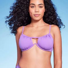 Look And Feel Amazing On Your Next Vacation Or Sunny Outing In This Tunneled Neckline Underwire Bikini Top From Shade & Shore. This Tunneled Neckline Bikini Top Features A Supportive Underwire Design That's Detailed With A Keyhole Front For Charming Flair. The Back Hook-And-Loop Closure And Shoulder Straps Lend A Secure, Worry-Free Fit, While The Removable Cups Offer The Customizable Coverage You Desire. Sizing: Womens Material: 80% Nylon, 20% Spandex Material Lining: 92% Recycled Polyester & 8% Underwire Tankini For Vacation, Cutout Underwire Swimwear, Underwire Tankini For Beach Party, Bra Friendly, Underwire Bra-friendly Tankini For Beach Party, Summer Tankini With Underwire And Bra-friendly Design, Summer Tankini With Removable Bra Pads, Bra-friendly Purple Swimwear With Underwire, Purple Underwire Swimwear, Bra Friendly, Purple Underwire Swimwear, Bra-friendly