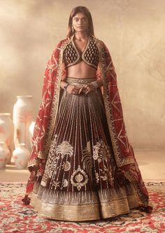 House Of Masaba-Wine Dil Chidiya Lehenga Set-INDIASPOPUP.COM Can Can Skirt, Caribbean Fashion, Designer Bridal Lehenga, Lehenga Online, Skirt Blouse, Lakme Fashion Week, Can Can, Skirt And Blouse, Indian Fashion Dresses