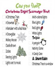 a christmas light scaver hunt is shown in this graphic file, with the words