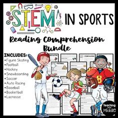 STEM is a part of SO many sports! This reading comprehension bundle includes 9 sports including: figure skating, football, hockey, snowboarding, soccer, auto racing, baseball, basketball, and lacrosse.  16-17 questions (matching, chart, and multiple choice) assess students' understanding.  I've included a color and black and white version, as well as a key, for each passageINCLUDES:*Figure Skating*Football*Hockey*Snowboarding*Soccer *Auto Racing*Baseball*Basketball*LacrosseYou may also like my STEM Careers Bundle*If you don't already, Follow Me! Stem Careers, Auto Racing, Multiple Choice, Lacrosse, Reading Comprehension, Figure Skating, Snowboarding, Skating, Race Cars