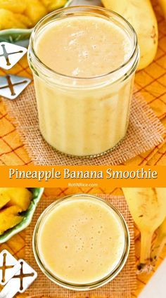 pineapple banana smoothie in a mason jar