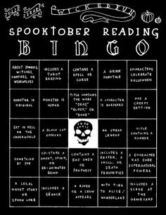 the spooktober reading board is shown in black and white