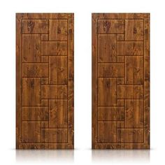 two wooden doors are shown side by side