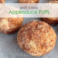 applesauce puffs with powdered sugar on top and the words quick & easy