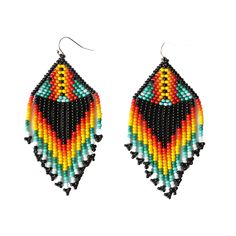 Hand woven by indigenous Embera Chami artisans, these seed bead earrings represent a piece of Colombian culture, fusing modern designs with ancient tribal craftsmanship. The Embera Chami tribe are known for their intricate and colorful bead work and these earrings do not disappoint. Each pair features beautiful bead detailing in a unique FOSTERIE exclusive small batch pattern. Materials: Seed beadsSize: Approximately 3 inches from top of hook, 1.5 inch wide Colombian Culture, Native American Beadwork Patterns, Native American Beadwork, Beadwork Patterns, Seed Bead Earrings, Bead Earrings, Seed Bead, Beaded Earrings, Hand Woven