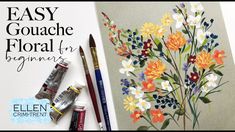 an easy gouache floral arrangement for beginners with watercolors and crayons