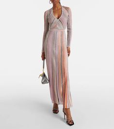 Pleated sequined lamé maxi dress in multicoloured - Missoni | Mytheresa Multicolor Maxi Dress For Evening Parties, Multicolor Maxi Dress For Cocktail Party, Multicolor Maxi Dress For Cocktail Party Season, Elegant Multicolor Maxi Dress For Party Season, Shimmer Gala Maxi Dress, Shimmer Maxi Dress For Gala, Fitted Shimmer Maxi Dress, Elegant Multicolor Sequin Cocktail Dress, Multicolor Maxi Evening Dress For Party