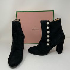 Louis Leeman Suede Leather Stacked High Heel Ankle Booties Shoes Pearl Detail New In Box! Absolutely No Signs Of Wear To Suede Or Soles. Heel Measures 4in Tall. [Lannom] Booties Shoes, Shoes Booties, Ankle Booties, Suede Leather, High Heel, Bootie Boots, Ankle Boots, High Heels, Size 10