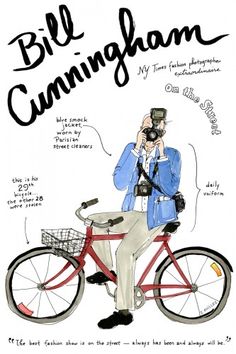 a drawing of a man on a bike talking on a cell phone and holding a camera