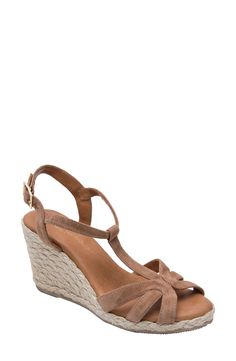 Women's André Assous Madina Espadrille Wedge Sandal, Size 7 M - Brown Suede Sandals With Woven Sole For Beach, Summer Suede Sandals With Woven Sole, Suede Espadrilles With Cushioned Footbed For Beach, Beach Suede Espadrilles With Cushioned Footbed, Comfortable Sandals With Textured Footbed And Wedge Heel, Suede Open Toe Wedge Sandals With Woven Sole, Chic Suede Espadrilles For Vacation, Suede Espadrilles With Woven Sole For Vacation, Suede Open Toe Espadrilles With Cushioned Footbed