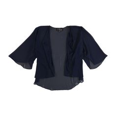 Grace, Elegance, And Style Come Together In The Alex Evenings Women's Chiffon Bolero Jacket. This China-Made Masterpiece Is A Sheer Delight, Offering A Light-Weight Feel And A Silhouette That Whispers Sophistication. Designed For All Seasons, Its 100% Polyester Fabric Ensures A Breezy Comfort, While The Open Front And 3/4 Sleeve Length Add A Touch Of Modern Flair To Your Outfit.Whether You're Dressing Up For A Night On The Town Or Adding A Layer Of Class To Your Casual Ensemble, This Solid Boler Elegant Blue Chiffon Top, Long Sleeve Chiffon Outerwear For Spring, Fitted Blue Chiffon Blouse, Elegant Blue Summer Cardigan, Elegant Blue Open Front Outerwear, Elegant Blue Blouse For Layering, Elegant Blue Formal Cardigan, Chiffon Bolero, Preppy Formal