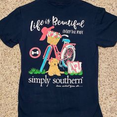 Navy Simply Southern T-Shirt Black X On Tag Forgot Why Never Worn Blue Pre-shrunk T-shirt For Everyday, Spring Blue Graphic Print T-shirt, Pre-shrunk Blue T-shirt For Everyday Wear, Blue Text Print T-shirt For Everyday Wear, Southern Tshirts, Simply Southern, Colorful Shirts, Color Blue, Womens Tops