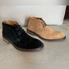 A Chukka Boot Style, Black And Tan, Weatherproofed Suede, Features Fine Stitching Details And A Durable Rubber Outsole. Footbed: Removable Leather Covered Eva Casual Wingtip Boots For Business Casual, Black Suede Plain Toe Chukka Boots, Black Casual Moc Toe Chukka Boots, Casual Black Moc Toe Chukka Boots, Black Lace-up Suede Chukka Boots, Casual Black Chukka Boots With Rubber Sole, Black Casual Suede Chukka Boots, Casual Black Lace-up Chukka Boots, Tan Men