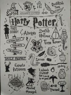 a harry potter poster with all the symbols