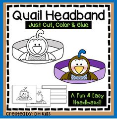 an image of a penguin headband with the words just cut, color and glue