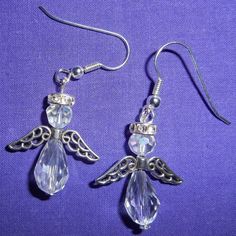 Winter Wedding Jewelry, Christmas Jewelry Diy, Angel Crystal, Beaded Angels, Spider Earrings, French Hook Earrings, Angel Earrings, Crystal Angels, Making Earrings