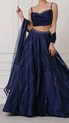 Navy Blue Lehenga, Indian Outfits Lehenga, Lehenga Blouse Designs, Blue Lehenga