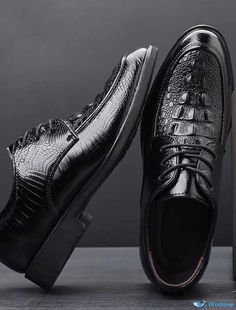 OrcaJump - Mens Crocodile Leather Business Shoes - Breathable British Style Formal Shoes with Increased Casual Comfort for Mens Wedding Groom Style Formal, Business Shoes, Crocodile Leather, Mens Oxfords, Formal Shoes, Wedding Groom, British Style, Wedding Men, Shoes Mens