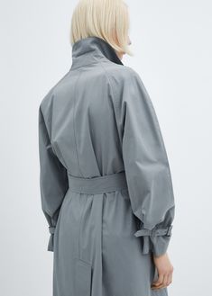 Cotton trench coat with belt - Woman | MANGO South Africa Trench Coat Outfit, Blue Trench Coat, Singlet Tops