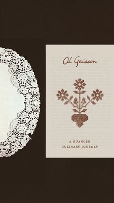 an image of a doily with a card on the front and back side that says, al glison