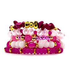 This hot pink bracelet stack is great to wear all together or mix and match with other styles. Each set comes with 5 stretch bracelets in the colors shown. Hot Pink Bracelet, Hot Pink Bracelets, Hot Pink Party, Hair Accessories Pearl, Pink Party, Color Crush, Pink Parties, Cold Weather Accessories, Pink Bracelet