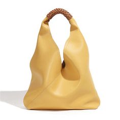 Handheld Large Capacity Hobo Bag For On-the-go, Large Capacity Handheld Hobo Bag For Shopping, Chic Yellow Hobo Bag With Large Capacity, Yellow Shoulder Bag With Top Carry Handle, Trendy Hobo Bag With Leather Handles, Yellow Large Capacity Hobo Bag For Travel, Large Capacity Pouch Hobo Bag, Large Capacity Pouch Shoulder Bag For Shopping, Large Capacity Hobo Pouch Bag