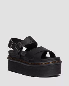 Voss II Athena Leather Strap Platform Sandals in Black | Dr. Martens Dr Martens Voss Ii, Doc Marten Platform, Voss Sandals, Dr Martens Voss, Heeled Chelsea Boots, Dr Martens Black, Retro Sneakers, Goodyear Welt, White Shoes