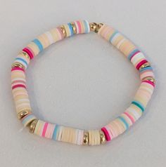 This bracelet is perfect for your next beach trip its got the colors of sea shells, the ocean, and the beautiful sunset you can watch from your luxurious beach house. Beachy Clay Bead Bracelet, Luxurious Beach House, Clay Bead Bracelet, Clay Bead, Clay Beads, Beautiful Sunset, Bead Bracelet, Beach Trip, The Ocean